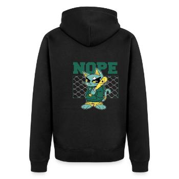 Angry Cat mit Baseballschläger - NOPE! - Unisex Premium Bio Zip Hoodie - Schwarz - Hinten - Nico (187cm)
