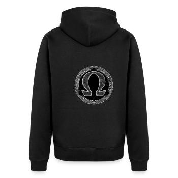 Omega Symbol - Unisex Premium Bio Zip Hoodie - Schwarz - Hinten - Nico (187cm)