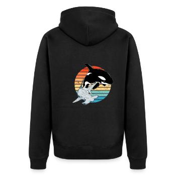 Hammerhai Orca - Unisex Premium Bio Zip Hoodie - Schwarz - Hinten - Nico (187cm)