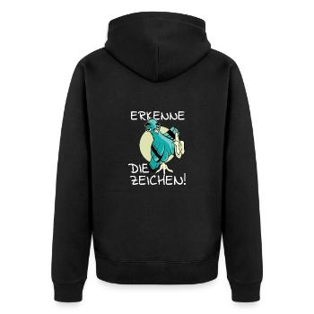Vogel Vogelfutter Erkenne die Zeichen Spruch cool - Unisex Premium Bio Zip Hoodie - Schwarz - Hinten - Nico (187cm)