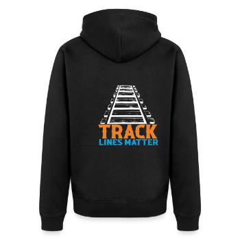 Lokführer Bahn Design I Model Eisenbahn - Unisex Premium Bio Zip Hoodie - Schwarz - Hinten - Nico (187cm)