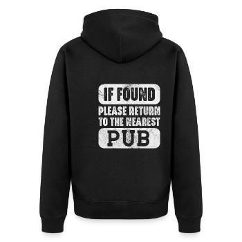 if found please return to the nearest pub Design - Unisex Premium Bio Zip Hoodie - Schwarz - Hinten - Nico (187cm)