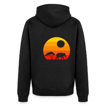 Africa Animal Tree Sunset Retro Elephant - Unisex Premium Organic Zip Hoodie - black - Back - Nico (187cm)
