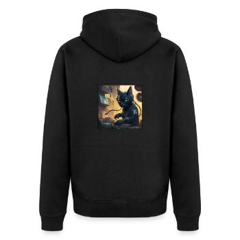 Cyberkatze am DJ-Mischpult - Unisex Premium Bio Zip Hoodie - Schwarz - Hinten - Nico (187cm)