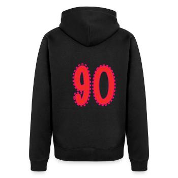 90. 90 JAHRE. 90. JAHRESTAG. 90-JÄHRIGES JUBILÄUM. - Unisex Premium Bio Zip Hoodie - Schwarz - Hinten - Nico (187cm)