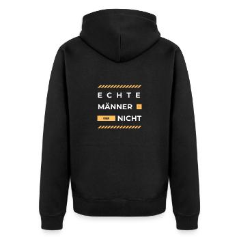 Echte Männer teilen nicht, zweideutiger Spruch - Unisex Premium Bio Zip Hoodie - Schwarz - Hinten - Nico (187cm)