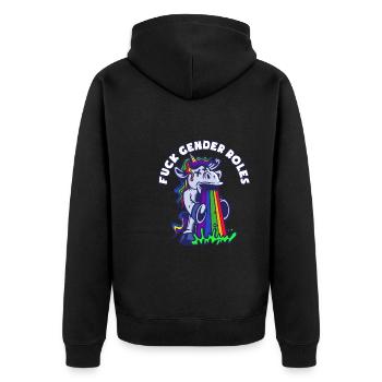 Fuck Gender Roles - Unisex Premium Bio Zip Hoodie - Schwarz - Hinten - Nico (187cm)