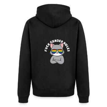 Fuck Gender Roles - Unisex Premium Bio Zip Hoodie - Schwarz - Hinten - Nico (187cm)