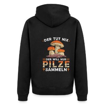 Der Tut Nix Pilze Sammeln - Unisex Premium Bio Zip Hoodie - Schwarz - Hinten - Nico (187cm)