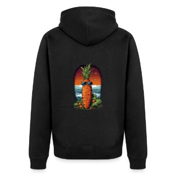 Funky Karotte mit Sonnenbrille Strandgemüse - Unisex Premium Bio Zip Hoodie - Schwarz - Hinten - Nico (187cm)