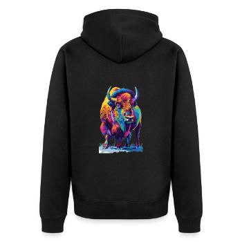 Bunter Bison Abstrakte Tierkunst Wildnis - Unisex Premium Bio Zip Hoodie - Schwarz - Hinten - Nico (187cm)