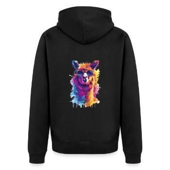 Alpaka Lama für Alpakaliebhaber - Unisex Premium Bio Zip Hoodie - Schwarz - Hinten - Nico (187cm)