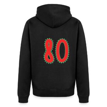 80. 80 JAHRE. 80. JAHRESTAG. 80-JÄHRIGES JUBILÄUM. - Unisex Premium Bio Zip Hoodie - Schwarz - Hinten - Nico (187cm)