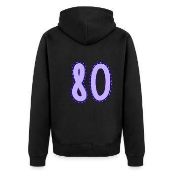 80. 80 YEARS. 80th ANNIVERSARY. 80 YEARS ANNIVERSARY. - Unisex Premium Organic Zip Hoodie - black - Back - Nico (187cm)