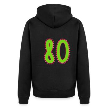 80. 80 YEARS. 80th ANNIVERSARY. 80 YEARS ANNIVERSARY. - Unisex Premium Organic Zip Hoodie - black - Back - Nico (187cm)