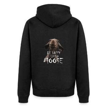 Be happy like a Moose - Unisex Premium Bio Zip Hoodie - Schwarz - Hinten - Nico (187cm)