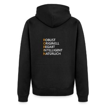 Robin Name Geschenk - Unisex Premium Bio Zip Hoodie - Schwarz - Hinten - Nico (187cm)