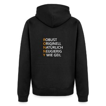 Ronny Name Geschenk - Unisex Premium Bio Zip Hoodie - Schwarz - Hinten - Nico (187cm)