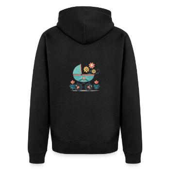 Flowery stroller 7 - Unisex Premium Organic Zip Hoodie - black - Back - Nico (187cm)