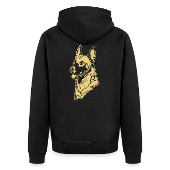 Malinois_Portrait auf dunklen Shirts - Unisex Premium Bio Zip Hoodie - Schwarz - Hinten - Nico (187cm)