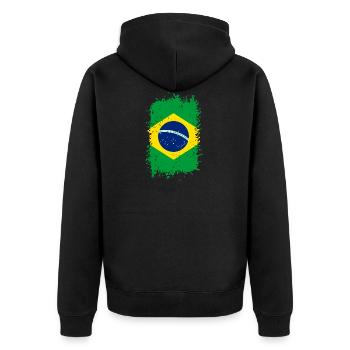 Brasilien - Unisex Premium Bio Zip Hoodie - Schwarz - Hinten - Nico (187cm)