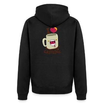Kaffe - Pott liebt coffein - Unisex Premium Bio Zip Hoodie - Schwarz - Hinten - Nico (187cm)