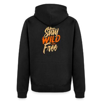 STAY WILD AND FREE - Unisex Premium Bio Zip Hoodie - Schwarz - Hinten - Nico (187cm)