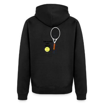 Funny tennis picture cartoon bat ball saying - Unisex Premium Organic Zip Hoodie - black - Back - Nico (187cm)