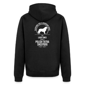 POLISH SHEEPDOG Guardian Angel Wilsigns Hund - Unisex Premium Bio Zip Hoodie - Schwarz - Hinten - Nico (187cm)