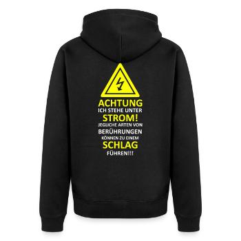 Elektriker Sprüche - Achtung Stromschlag - Unisex Premium Bio Zip Hoodie - Schwarz - Hinten - Nico (187cm)