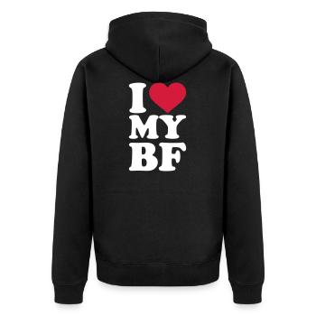J'aime mon petit ami - Veste à capuche bio Premium Unisexe - noir - Dos - Nico (187cm)