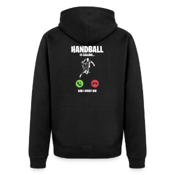Handball ruft ich muss los - Unisex Premium Bio Zip Hoodie - Schwarz - Hinten - Nico (187cm)