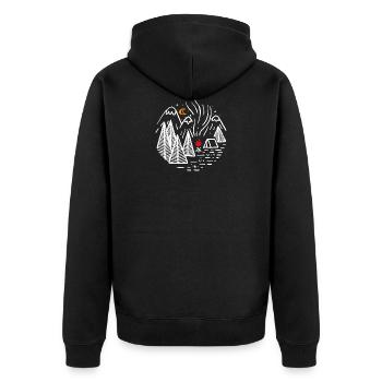 Lager - Unisex Premium Bio Zip Hoodie - Schwarz - Hinten - Nico (187cm)