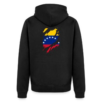 Venezuela Flagge zerrissenes Motiv - Unisex Premium Bio Zip Hoodie - Schwarz - Hinten - Nico (187cm)
