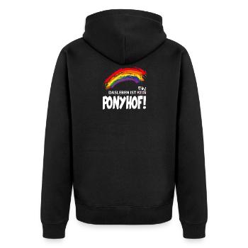 Leben ist kein Ponyhof - Unisex Premium Bio Zip Hoodie - Schwarz - Hinten - Nico (187cm)