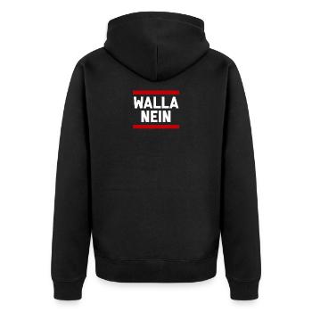 WALLA NEIN - Unisex Premium Bio Zip Hoodie - Schwarz - Hinten - Nico (187cm)