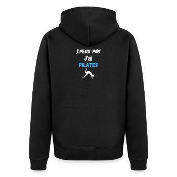 Pilates T-Shirt, Humor, Geschenk - Unisex Premium Bio Zip Hoodie - Schwarz - Hinten - Nico (187cm)