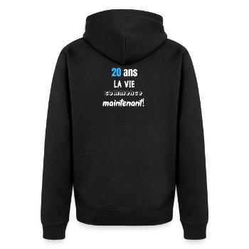 t-shirt anniversaire 20 ans, idée cadeau - Veste à capuche bio Premium Unisexe - noir - Dos - Nico (187cm)
