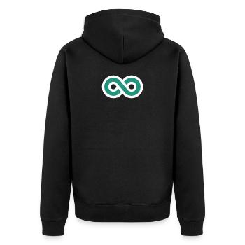 Unendlich Icon - Unisex Premium Bio Zip Hoodie - Schwarz - Hinten - Nico (187cm)