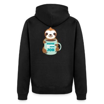 Pause lustig tier Arbeit Faultier chillen - Unisex Premium Bio Zip Hoodie - Schwarz - Hinten - Nico (187cm)