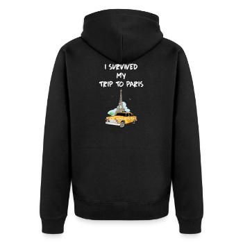 Paris Souvenir Tour Eiffel J'ai survécu à mon voyage - Veste à capuche bio Premium Unisexe - noir - Dos - Nico (187cm)