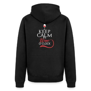 Keep calm its wine o clock Wein Zeit Geschenk - Unisex Premium Bio Zip Hoodie - Schwarz - Hinten - Nico (187cm)