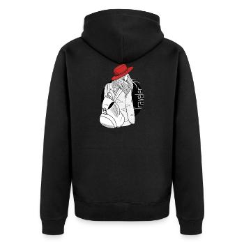 Reisenden - Unisex Premium Bio Zip Hoodie - Schwarz - Hinten - Nico (187cm)
