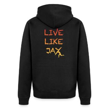 Lebe wie ein Eichelhäher - Unisex Premium Bio Zip Hoodie - Schwarz - Hinten - Nico (187cm)