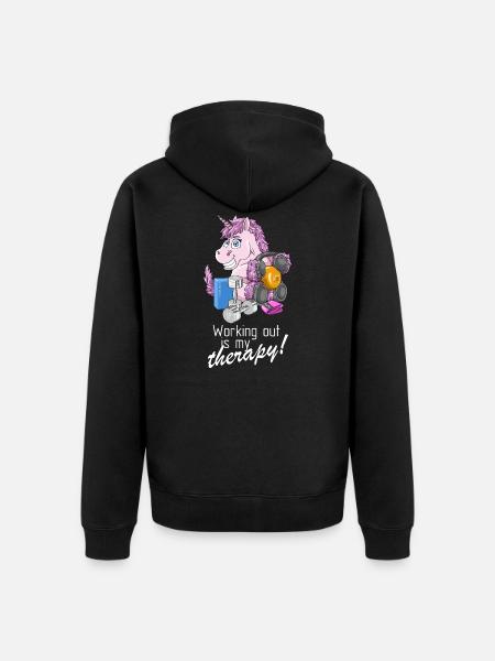 Strength training is my therapy funny unicorn - Unisex Premium Organic Zip Hoodie - black