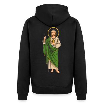 San Judas Tadeo, santo de las causas difíciles. - Unisex Premium Bio Zip Hoodie - Schwarz - Hinten - Nico (187cm)