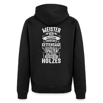 Holz Kettensäge | Holzfäller & Holz Waldarbeiter - Unisex Premium Bio Zip Hoodie - Schwarz - Hinten - Nico (187cm)