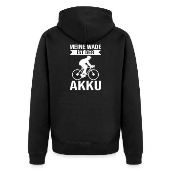 Meine Wade ist der Akku Fahrrad Spruch - Unisex Premium Bio Zip Hoodie - Schwarz - Hinten - Nico (187cm)