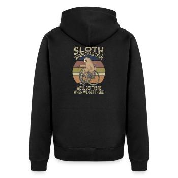 Lustiger Rollstuhl Spruch Humor Handicap Menschen - Unisex Premium Bio Zip Hoodie - Schwarz - Hinten - Nico (187cm)