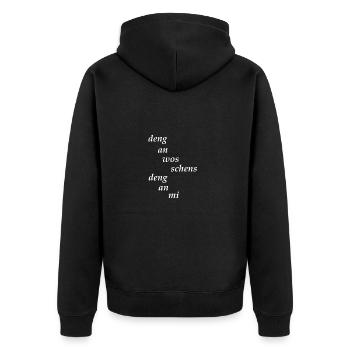 bayrisch arrogant - Unisex Premium Bio Zip Hoodie - Schwarz - Hinten - Nico (187cm)
